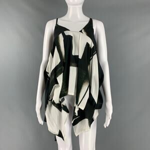 ANN DEMEULEMEESTER Size 6 Black White Viscose Abstract Casual Top